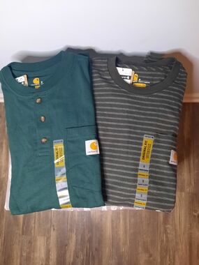 NWTCarhartt Sz Small Men’s Green Henley & Charcoal Stripe Short Sleeve Shirt Set